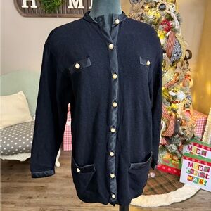 VTG St. John • Santiago Knit Satin Trimmed Cardigan Sweater